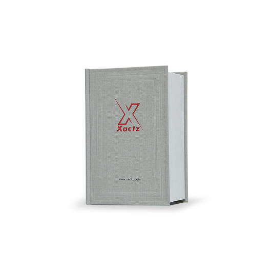 Sage Gray Beige Embossed Red Gold Foil Book-Shaped Luxury Gift Box with Debossed Border Frame