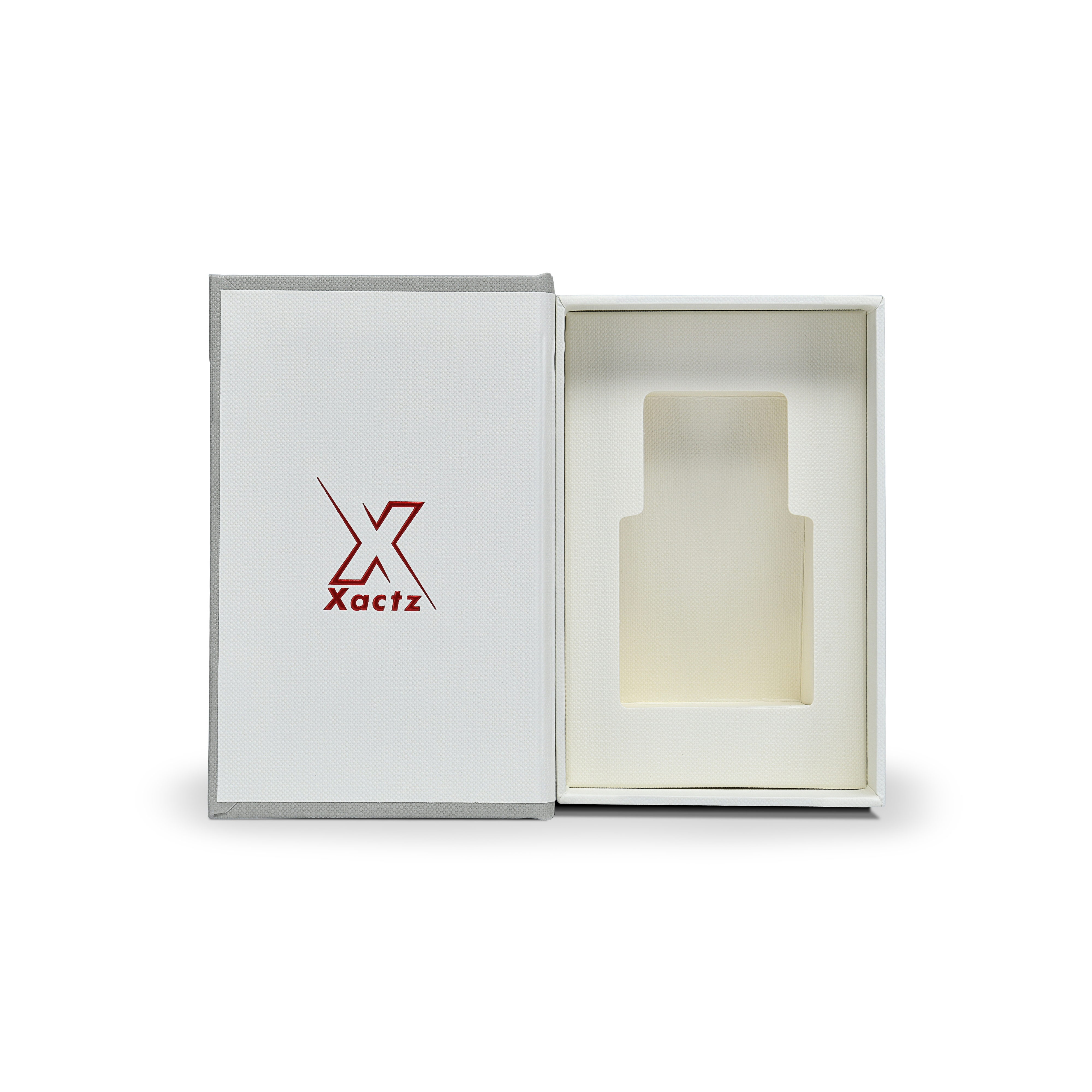 Sage Gray Beige Embossed Red Gold Foil Book-Shaped Luxury Gift Box with Debossed Border Frame