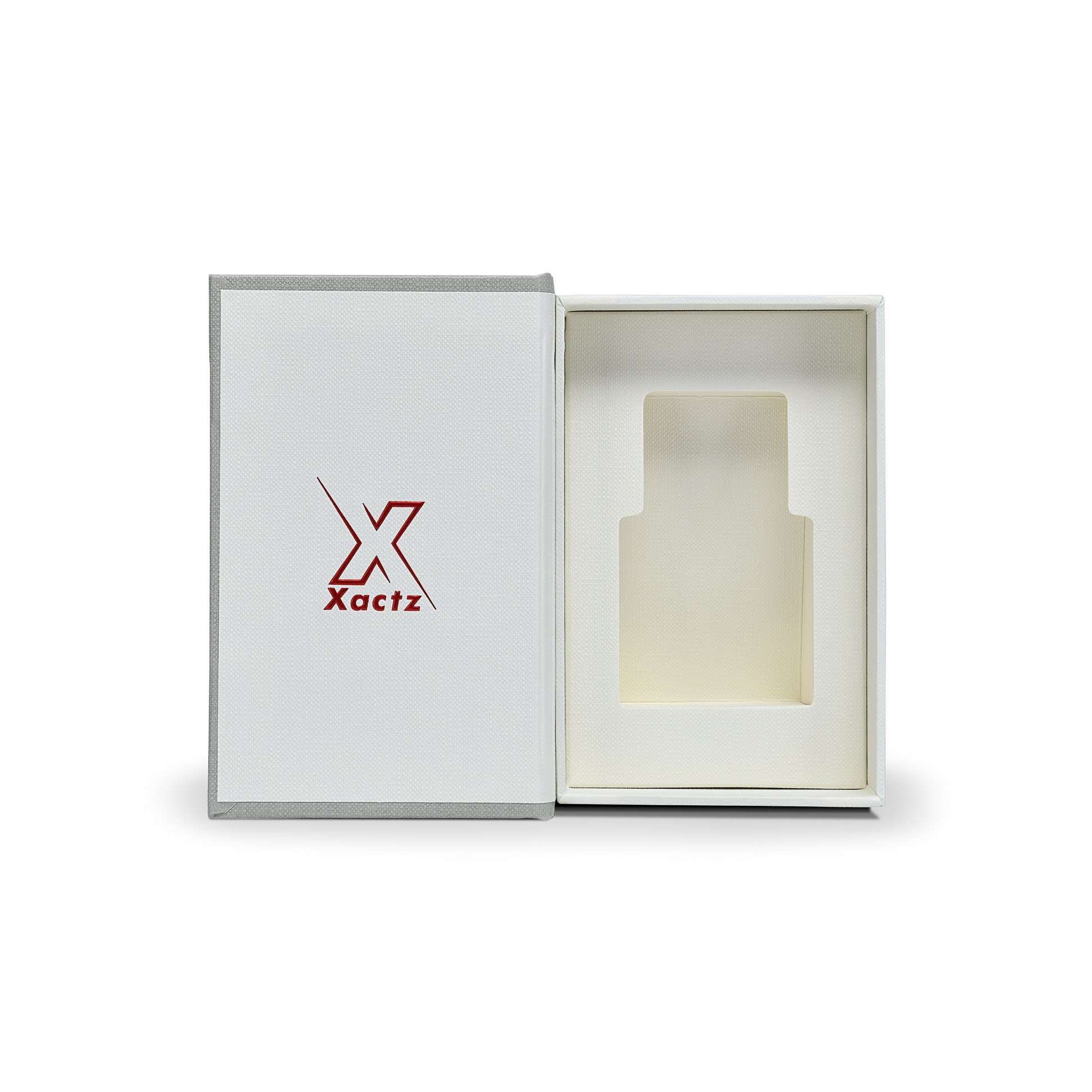 Sage Gray Beige Embossed Red Gold Foil Book-Shaped Luxury Gift Box with Debossed Border Frame