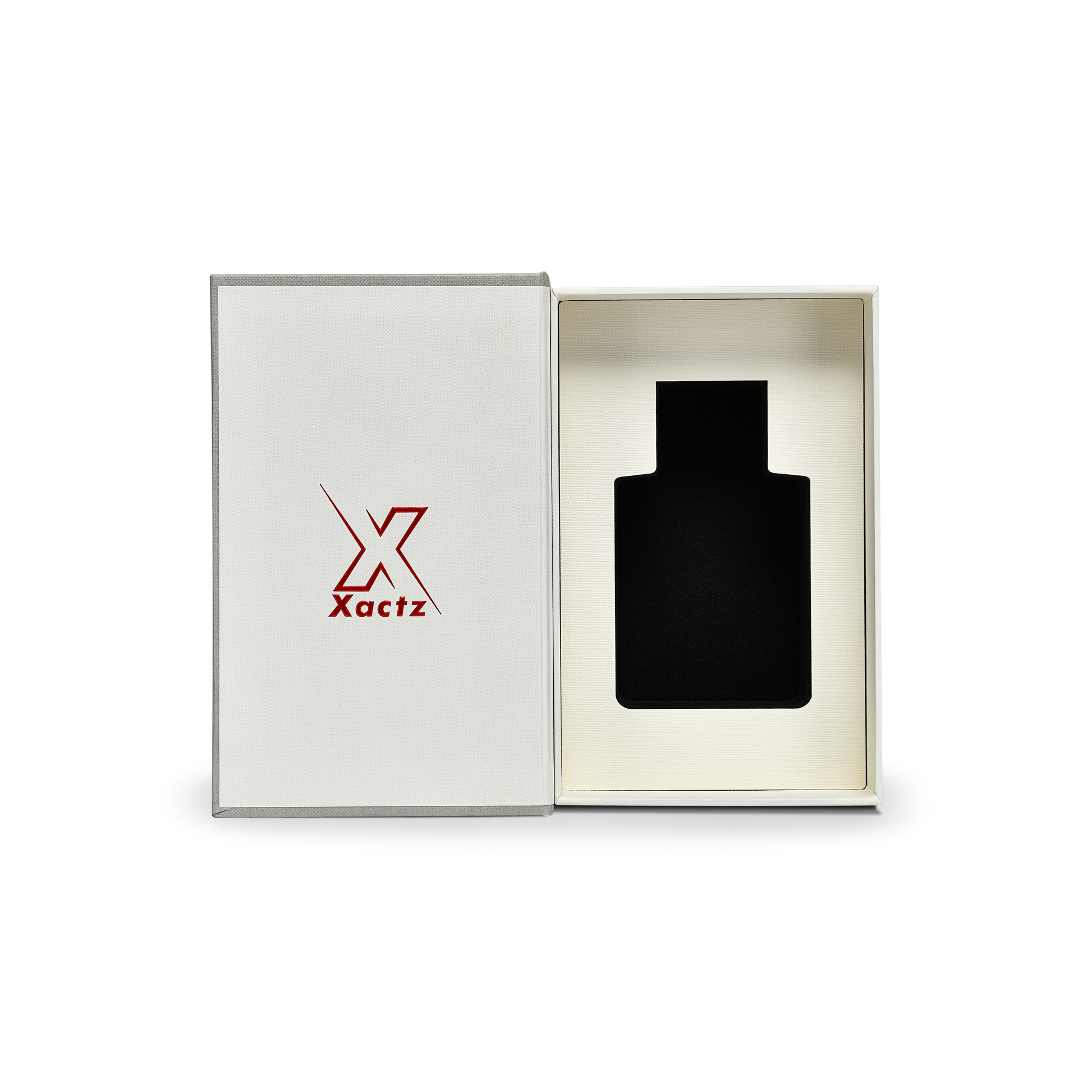 Sage Grey Cream Embossed Red Gold Foil Book-Shaped Luxury Gift Box with Elegant Lotus Texture and Black EVA Inner Tray