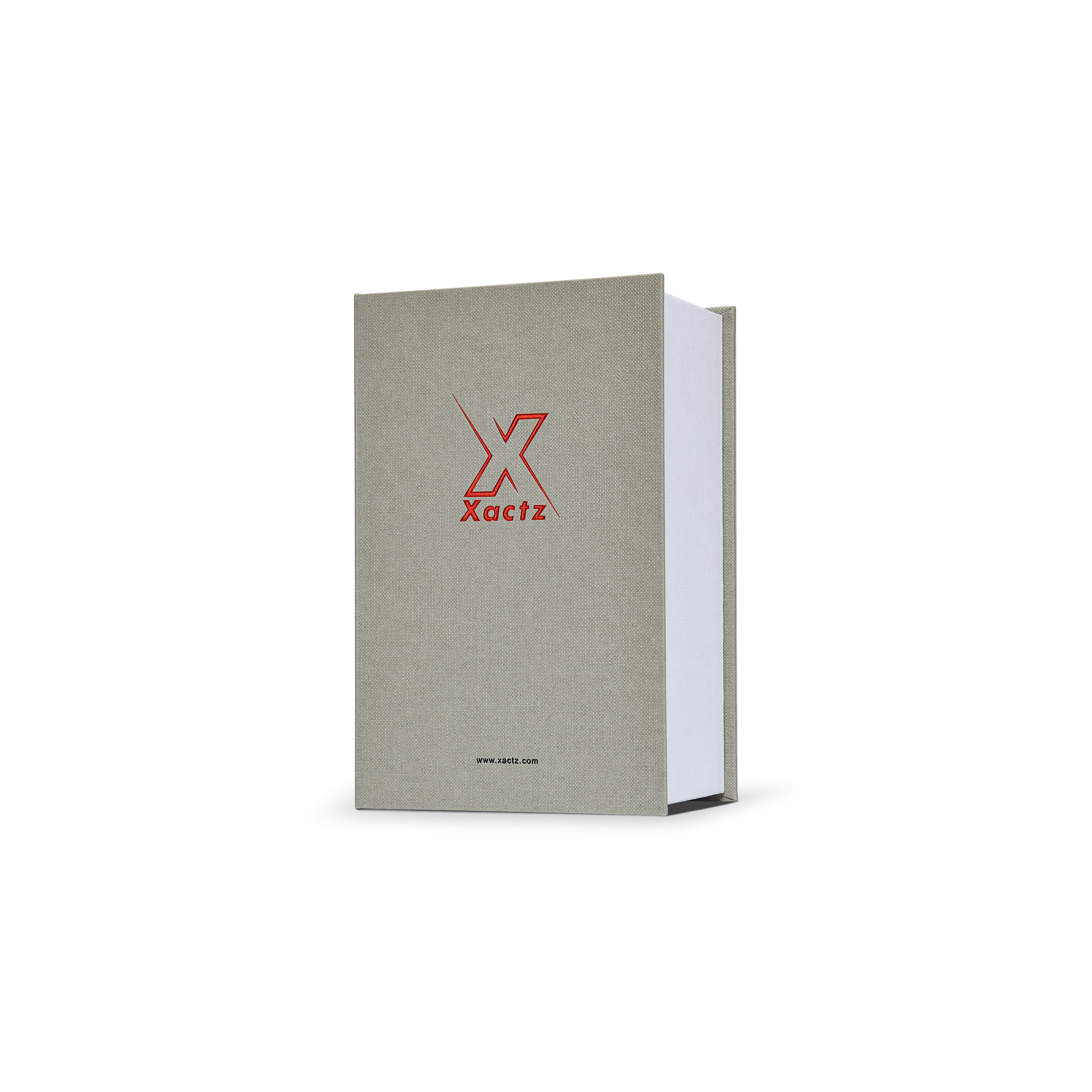 Sage Grey White Embossed Red Gold Foil Book-Shaped Luxury Gift Box with Elegant Lotus Texture and Rectangular Inner Tray