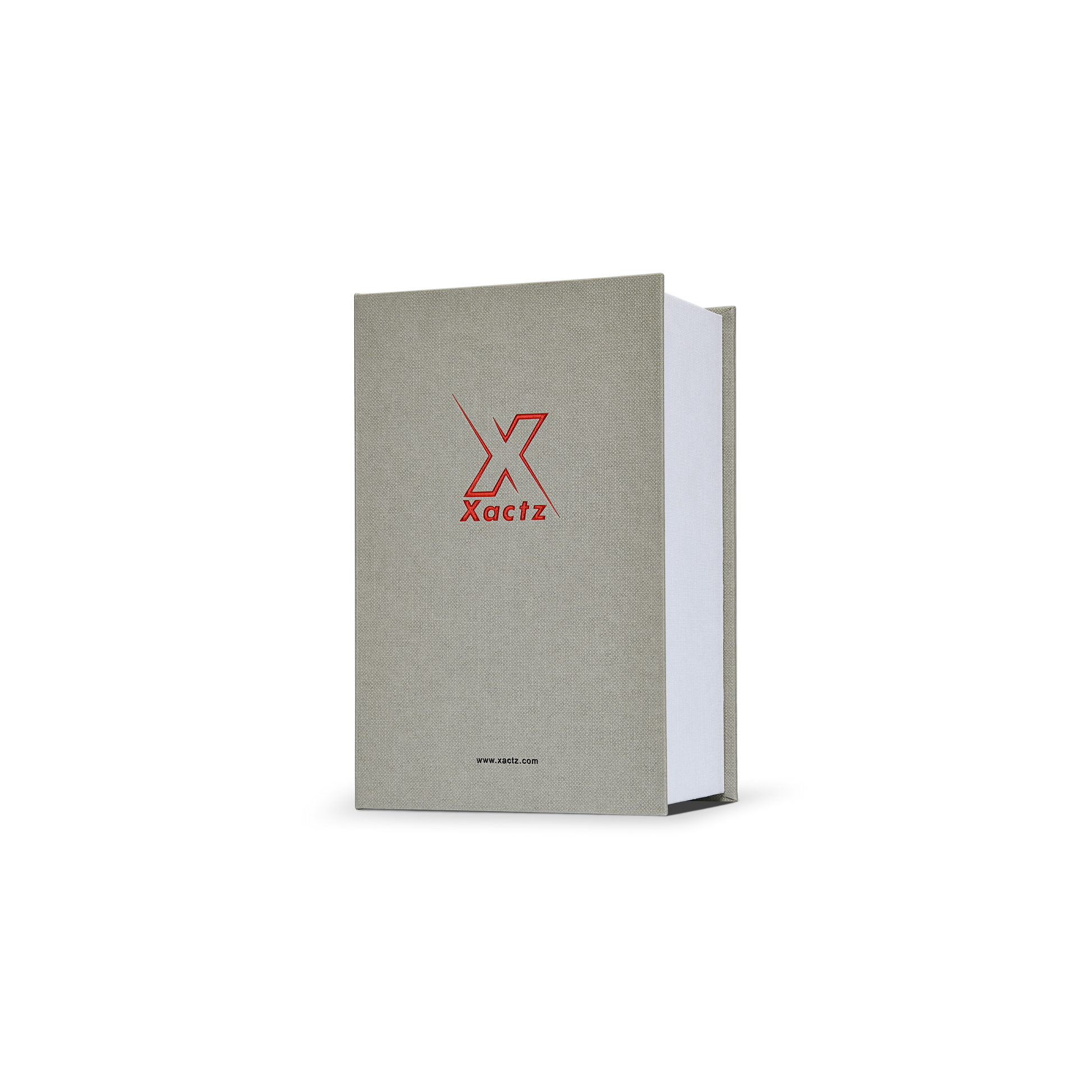 Sage Grey White Embossed Red Gold Foil Book-Shaped Luxury Gift Box with Elegant Lotus Texture and Rectangular Inner Tray