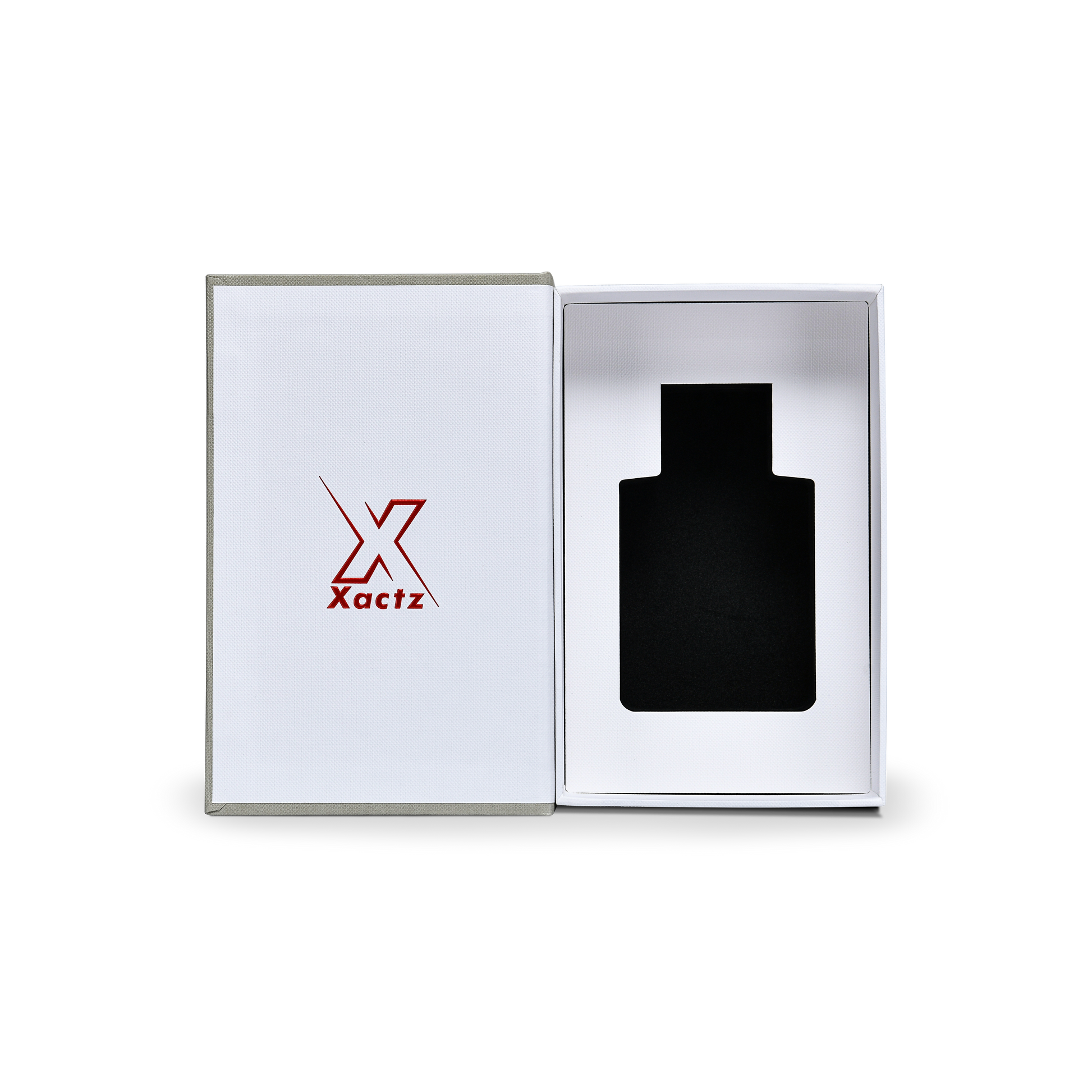 Sage Grey White Embossed Red Gold Foil Book-Shaped Luxury Gift Box with Elegant Lotus Texture and Black EVA Inner Tray