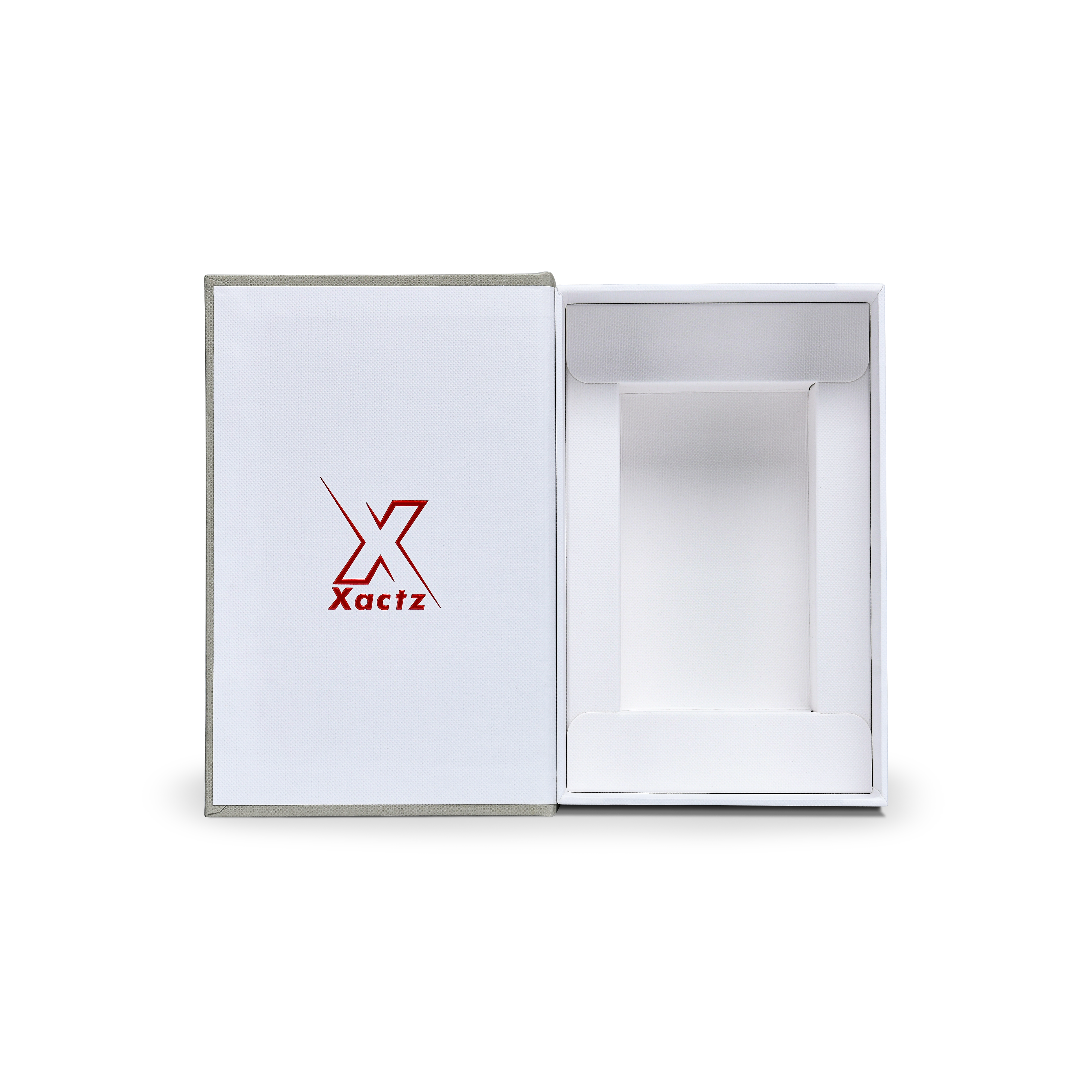 Sage Grey White Embossed Red Gold Foil Book-Shaped Luxury Gift Box with Elegant Lotus Texture and Rectangular Inner Tray