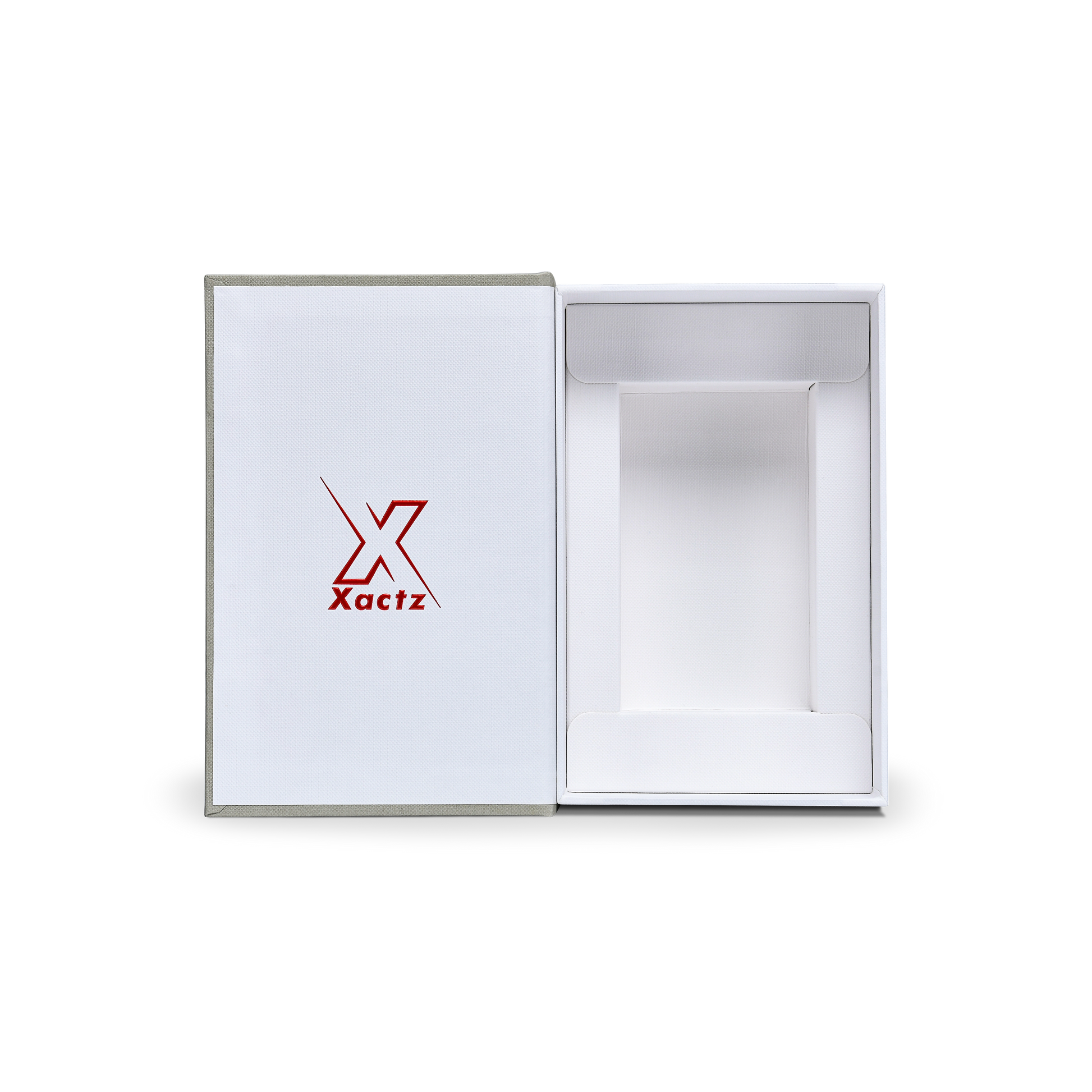 Sage Grey White Embossed Red Gold Foil Book-Shaped Luxury Gift Box with Elegant Lotus Texture and Rectangular Inner Tray