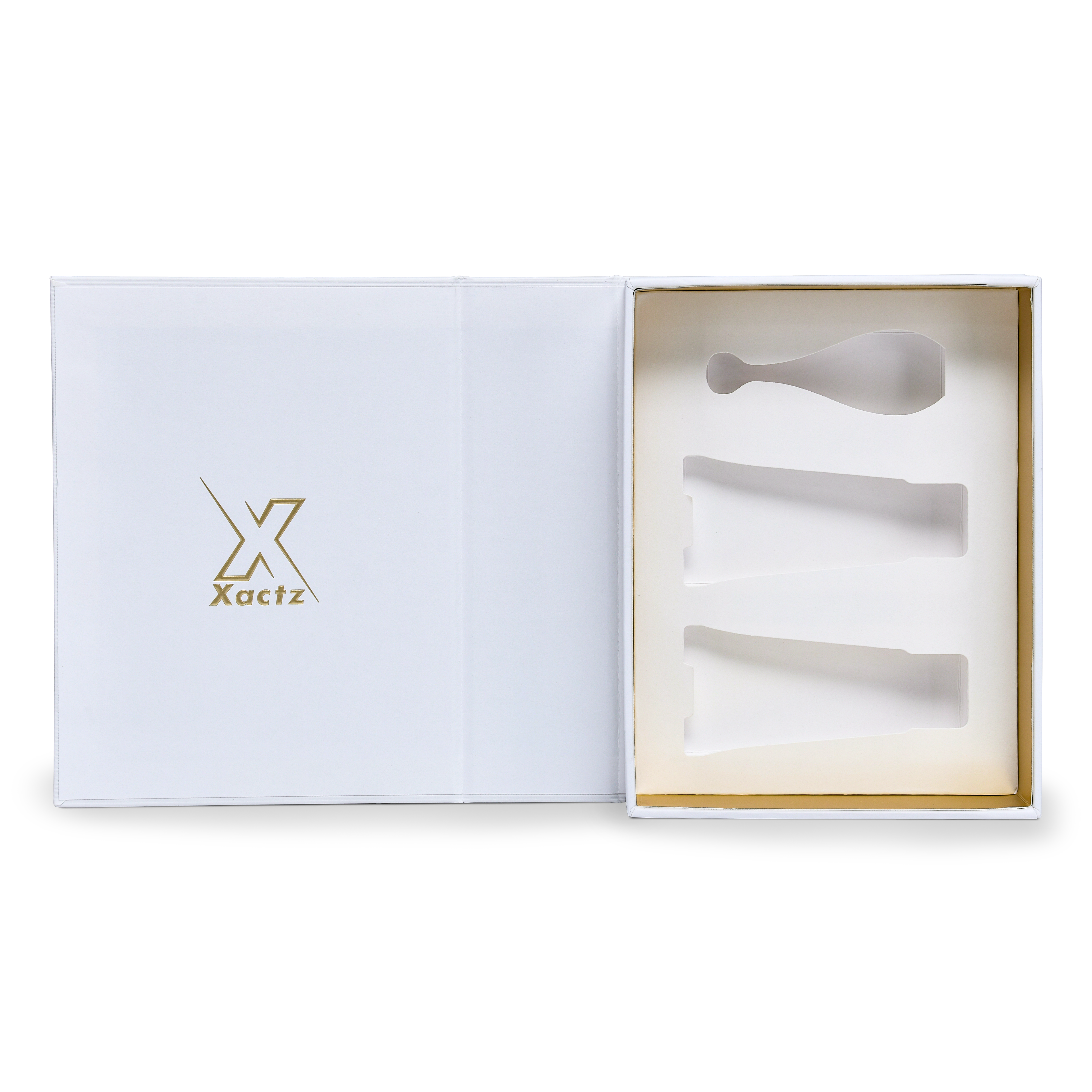 Ultra White Embossed Gold Foil Book-Shaped Luxury Gift Box with Premium Kraft Paper and Custom EVA Insert for Beauty Products