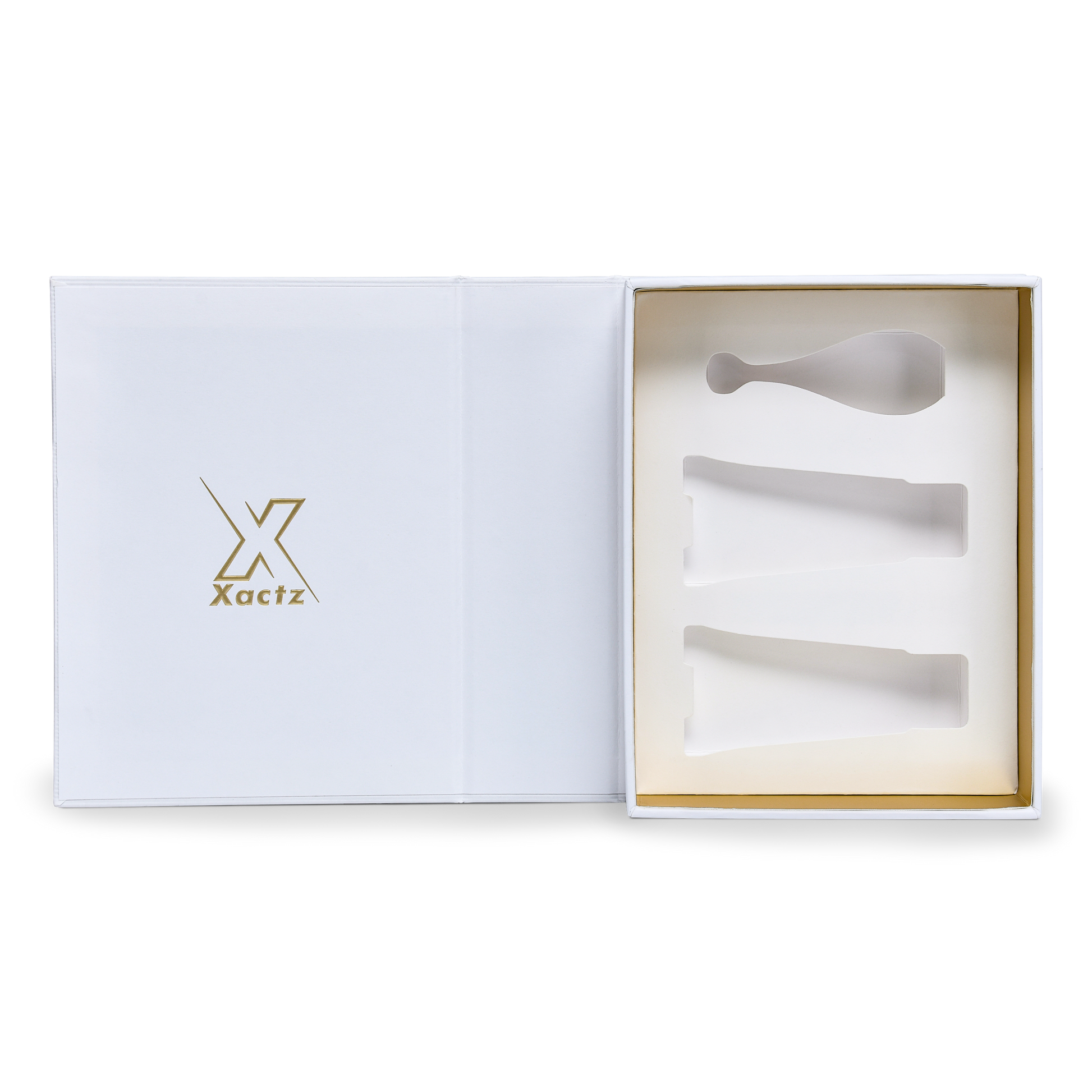 Ultra White Embossed Gold Foil Book-Shaped Luxury Gift Box with Premium Kraft Paper and Custom EVA Insert for Beauty Products