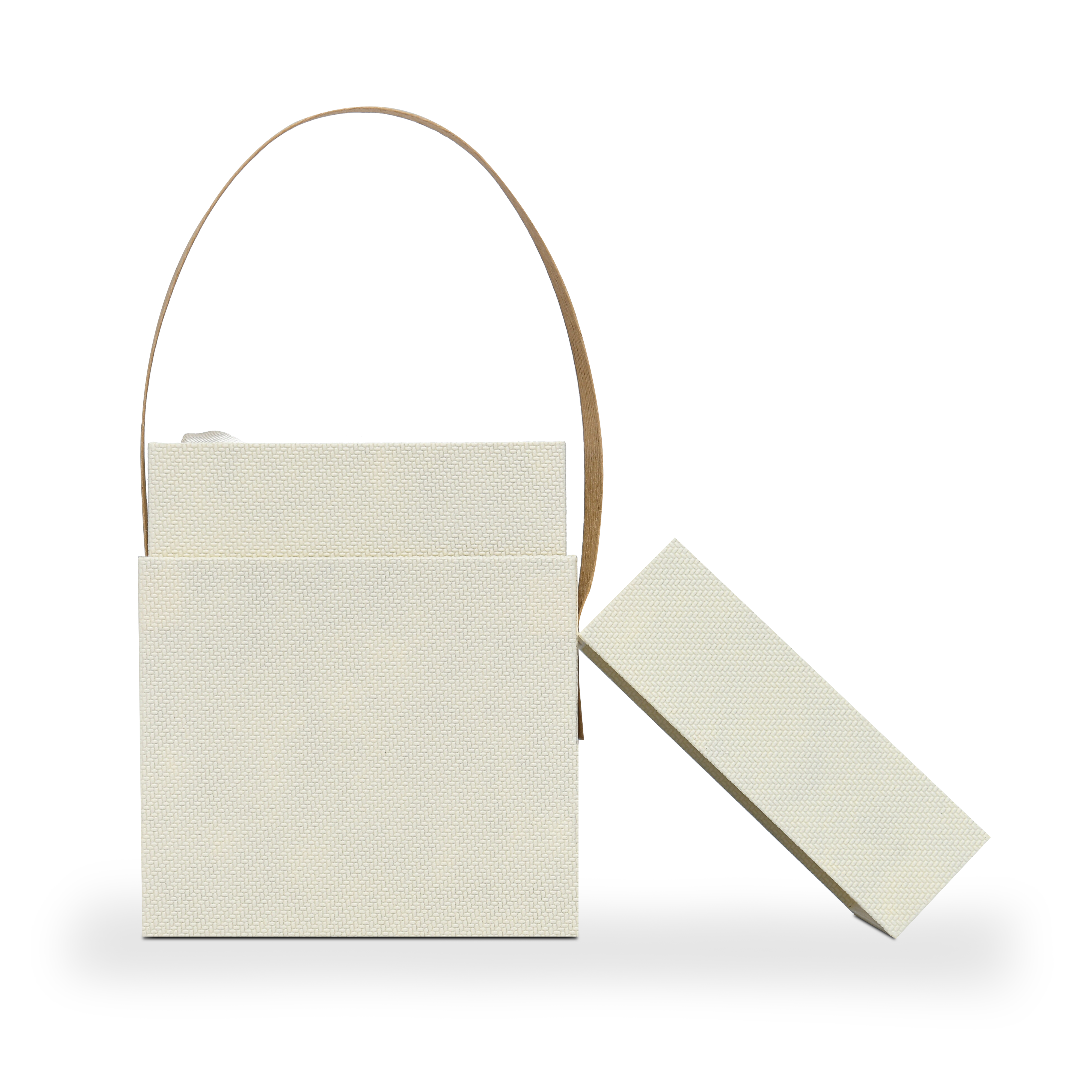 Emballage de luxe personnalisé en boîte à couvercle et base jaune blé avec poignée et doublure en satin