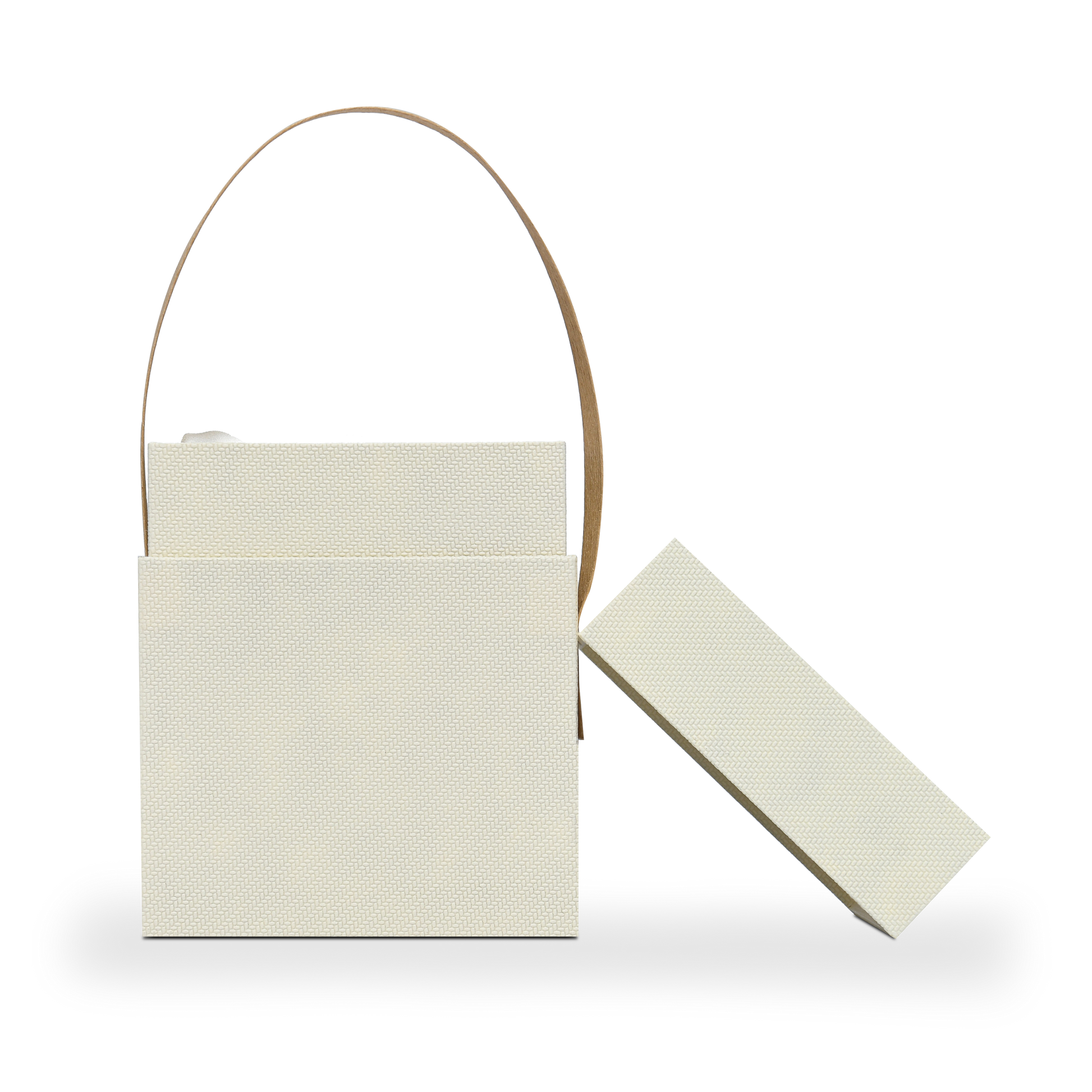 Emballage de luxe personnalisé en boîte à couvercle et base jaune blé avec poignée et doublure en satin