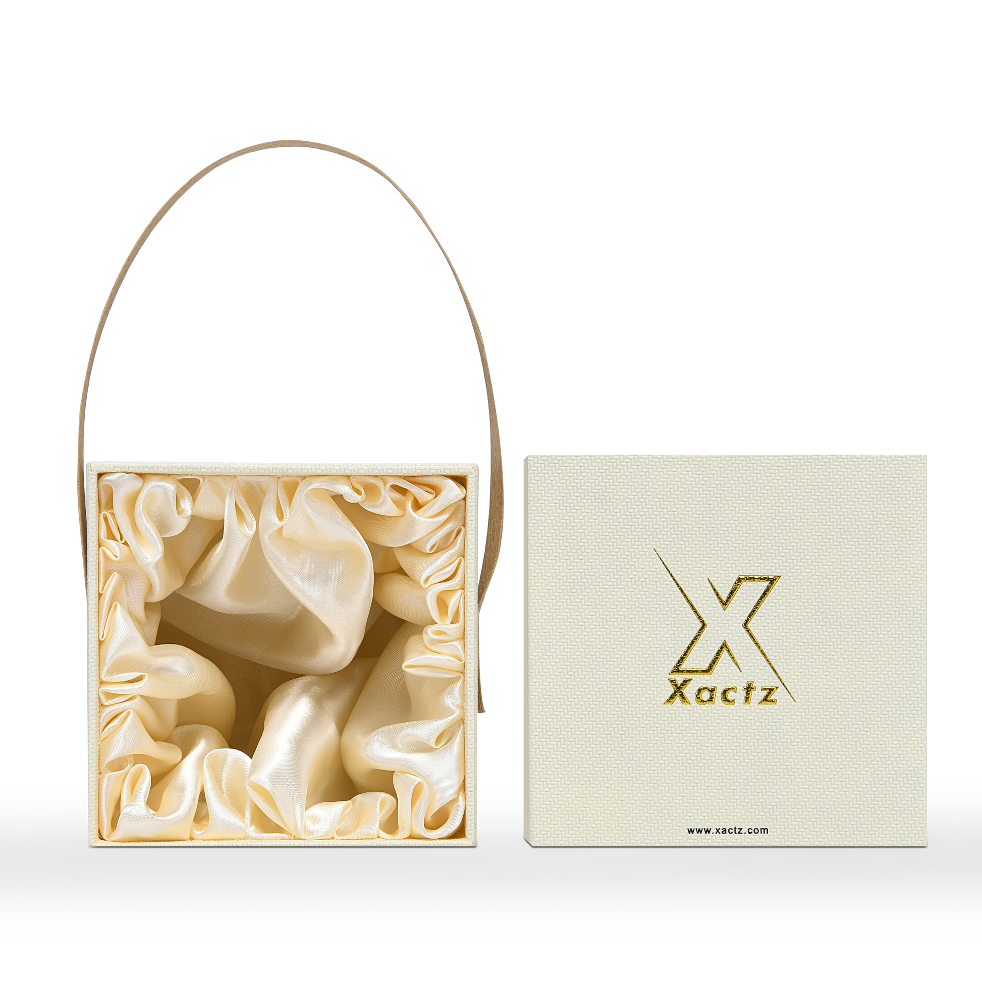 Emballage de luxe personnalisé en boîte à couvercle et base jaune blé avec poignée et doublure en satin
