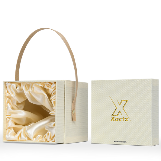 Luxury Custom Wheat Yellow Lid Base Box Handle Satin Lining Packaging